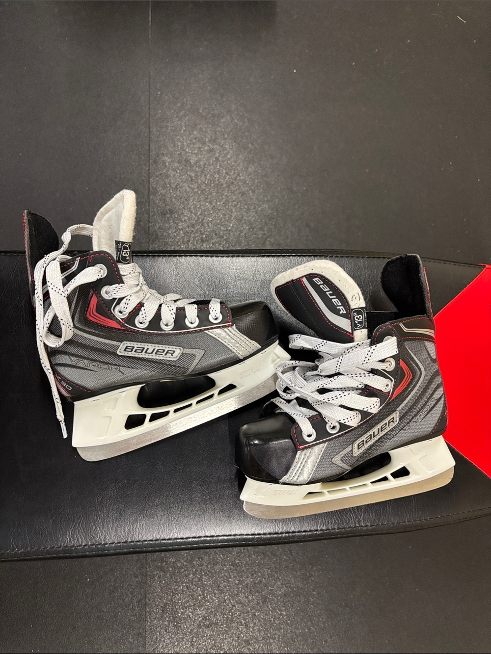 Bauer Kids Ice Hockey Skates - Black, Gray, White with Red Trim